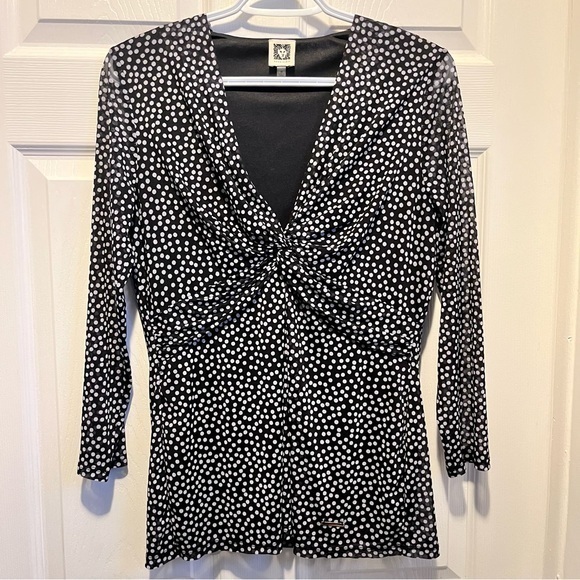 Anne Klein Tops - 3/25$💥 Anne Klein blouse top shirt dot print black white Women Medium v neck